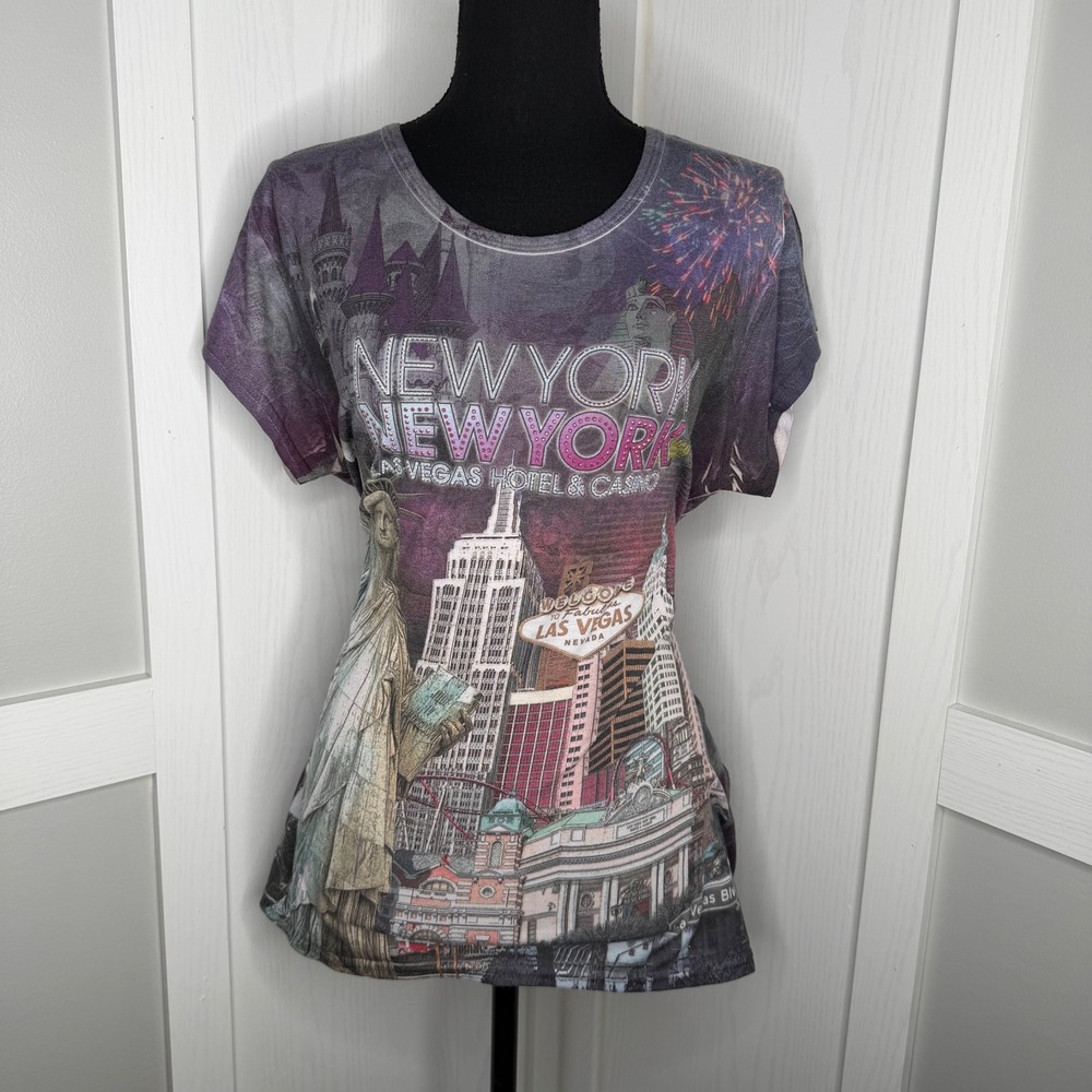 MGM Resorts TShirt Women XL Purple Las Vegas New York Graphic Rhinestone